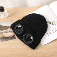 Bonnet personnalisé rouge à motif Argyle avec lunettes intégrées, bonnet épais en tricot côtelé, chaud, coupe-vent, pour le ski et les voyages