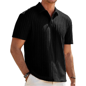 Chemise de golf décontractée pour homme à manches courtes, boutonnée, respirante, à motif géométrique, 100 % polyester tricoté extensible, avec détection de mailles - Product Image 4