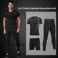 Ensemble de vêtements de sport d'été pour hommes, séchage rapide, compression, trois pièces, tenue de course, vêtements de gym, spandex/polyester, respirant