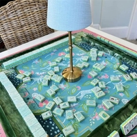 Set Mahjong Amerika 4 Lapis 1-7/16" 36mm Berukir, 160 Ubin, Warna Hijau Pearlescent Seafoam, Edisi Ikon Liburan Laut Mewah