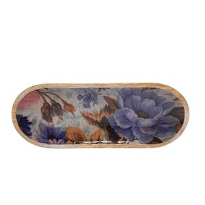 Plateau ovale en bois autocollant émail et finition naturelle plateau de service et plateau décoratif pour la maison et la cuisine en vrac - Product Image 2