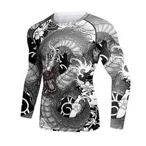 China Suppliers 3d printing 88% Polyester 12% Spandex Gym Training Tshirts MMA Jiu Jitsu Rashguard Compreession Sports Tops