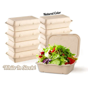 100% Sugarcane Bagasse Compostable Disposable Sugarcane Bagasse Box Eco Friendly Take Away Lunch Box Clamshell With Lid
