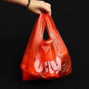 Customized Supermarket Red HDPE Vest Handle T-Shirt Plastic Bag with Thank You Print for Grocery Shopping and Exhibitions