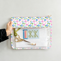 Pochette transparente à fermeture éclair avec motif floral élégant et personnalisé, sac de rangement pour fils WIP NDLPT, sac transparent en PVC pour points de broderie, sac de projet pour point d'aiguille