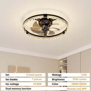20" Modern Enclosed Ceiling Fan with <b>Light</b>,WHITE Low Profile Ceiling Fan <b>Light</b> with 3000K-6500K Dimmable LED BEDROOM - Product Image 6