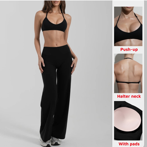Set Yoga Imbottito con Reggiseno Push-up e Collo Halter, Pantaloni a Zampa per Fitness e Pilates, Set Due Pezzi ad Asciugatura Rapida - Product Image 2