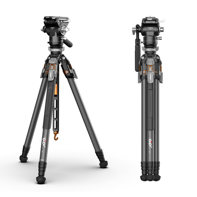 COMAN T1SV5 4 Sections Snap Open Carbon Fiber Tripod Professional Tripod for Video Camera 1750mm