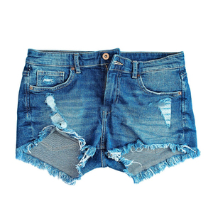 Shorts en jean déchirés pour femmes, bleu délavé, décontractés, style streetwear d'été, coupe ample, mode vintage, en coton - Product Image 2