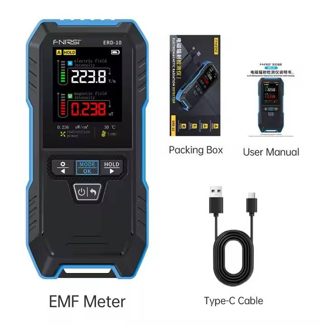 FNIRSI ERD-10 4-IN-1 Digital Electromagnetic Radiation Detector Electric Magnetic Field Strength RF Power Temperature 1 Year