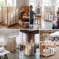 Chariot de rangement mobile en bambou pour toiles, avec 4 roulettes universelles, idéal pour le séchage et l'organisation des panneaux de toile