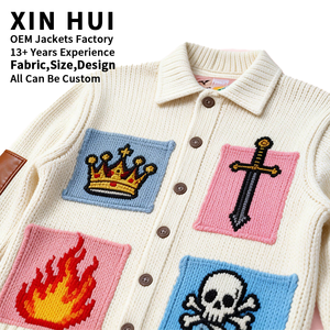 Blouson d'hiver unisexe en laine mélangée tricotée, style rétro, col montant, coupe-vent, imperméable, service OEM, vente en gros usine - Product Image 3