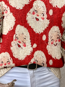 Suéter de punto con estampado de Papá Noel para mujer, suéter grueso con cuello en V y manga larga para invierno, jersey acogedor para las fiestas - Product Image 4