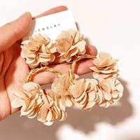 Pendientes de Aro con Flores de Tela de Alta Gama, Lindos, Coloridos, Inspirados en la Dopamina, Exagerados, Hechos a Mano, con Pétalos, para Exportación