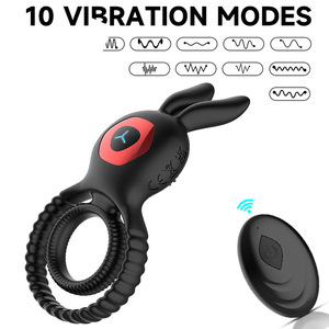 Remote-controlled rabbit vibrating semen-locking ring desensitizing anti-ejaculation penis <b>exerciser</b> resonance sex ring adult - Product Image 5
