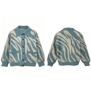 <span class=keywords><strong>Cardigan</strong></span> Invernale da Donna OEM ODM con Colletto a Polo e Motivo <span class=keywords><strong>Zebrato</strong></span>, Maglione Casual a Maniche Lunghe - Product Image 4