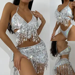 2024 Hete Sexy Metallic Glanzende String Bikini Bling Vrouwen 3-delige Badpak