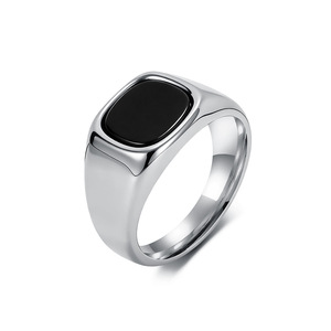 Minimalist Square Black <b>Titanium</b> Steel <b>Ring</b> Unisex Jewelry Geometric Design Bezel Setting Gift For Him Her - Product Image 5