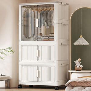 Armario de almacenamiento plegable de plástico para dormitorio doméstico, armario combinado plegable integrado de doble puerta de lujo ligero - Product Image 1