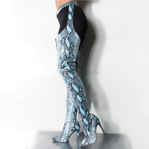 Botas Altas de Mujer con Diseño de Moda, Estampado de Pitón, Ajustadas, con Cremallera Lateral, Tacón Fino, Punta Puntiaguda, Botines Largos para Baile, Talla Grande 43 - Product Image 1