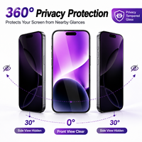 3 films de protection pour écran anti-lumière bleue et confidentialité en verre violet et 1 coque de téléphone en TPU pour iPhone