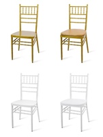 Chaise de mariage empilable style ferme, blanche et or, pour extérieur, avec coussin, design moderne, revêtement en cuir et métal – Vente chaude en gros