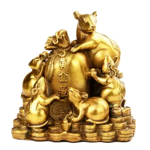 Brass material chinese zodiac 5pcs rat animals statue for money bag