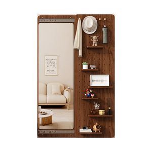 Pegboard Storage Rack With Full Length <b>Mirror</b> 100x70cm <b>Wall</b> Mounted Entryway Organizer Wood Material - Product Image 1