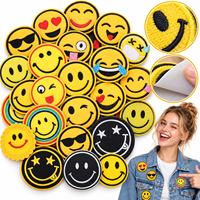 Patch brodé thermocollant ou à coudre pour fête d'enfants, motif Smiley Face mignon, drôle, visage heureux, émoticône de dessin animé, vente en gros