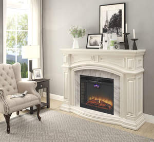 เครื่องทำความร้อนเตาผิงไฟฟ้าแบบแกะสลักสีขาวบริสุทธิ์ขนาด 62 นิ้ว - Product Image 1