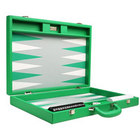 Maßgefertigtes Handgemachtes Backgammon in Grüner Lederbox Backgammon-Spielset Tragbares Backgammon