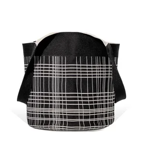 Trendy Knitted Bag Custom Knit Bag Wholesale Retro <strong>Striped</strong> Women'S Bucket Tote Bag Niche Fashion With Two Handles Open Closure - Product Image 1