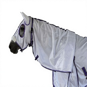 Manta Ligera de Malla para Caballo con Protección Grande para la Cola, para Verano y Exteriores, con Ribete Blanco, Rojo y Azul, Equipo Ecuestre - Product Image 3