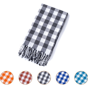 Serviette de plage en coton turc à carreaux 100x180cm, séchage rapide, rectangulaire avec pompons, pour adultes, style européen. - Product Image 1
