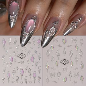 Autocollants pour ongles effet œil de chat Aurora, argent métallisé, 5D, en gel gaufré, longue durée, imperméables, pour décoration acrylique à presser - Product Image 1