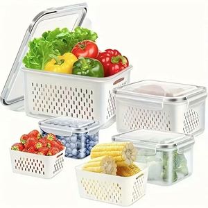 FCM-certified Plastic Fridge Storage <b>Containers</b> with Colander BPA-Free Vegetable Fruit <b>Refrigerator</b> Organizer for Food - Product Image 1