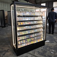 Vitrine moderne écologique en métal avec porte coulissante, présentoir double face pour cartes sportives, éclairage LED rotatif, étagères réglables