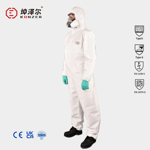 ชุดคลุมป้องกันแบบใช้แล้วทิ้งชนิดไม่ถักทอ สีขาว ป้องกันของเหลว รุ่น OEM ประเภท 5 6  ชุดทำงาน  ชุดป้องกันใยแก้ว - Product Image 3