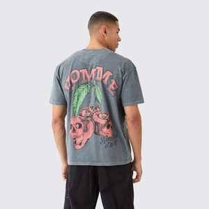 T-shirt vintage surdimensionné pour homme avec imprimé crâne et cerise, logo au dos, manches courtes, col rond, jersey de coton, style streetwear - Product Image 1