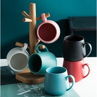 Tasse en céramique avec logo personnalisé en Chine Fabrication de tasses à café en céramique en forme de ventre empilable à large bouche noire