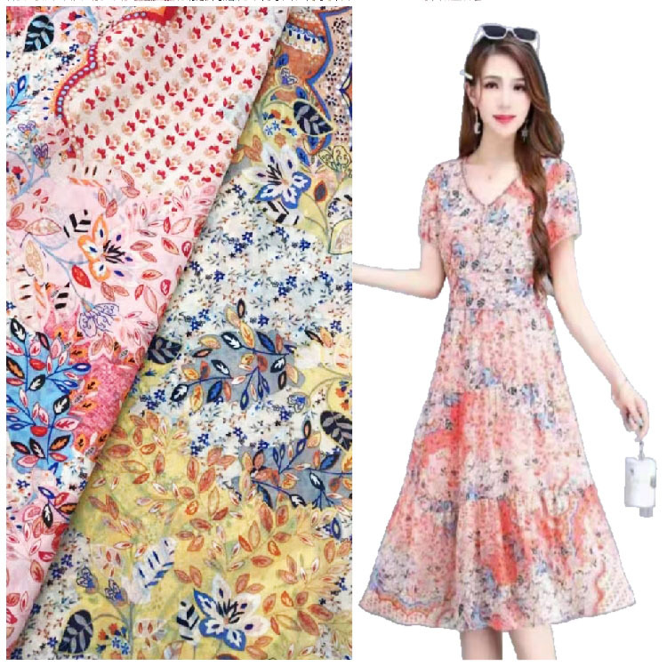 Latest 100% Polyester Georgette Chiffon Print Fabrics Printed Silk Chiffon Crepe Fabric For Lady Dress