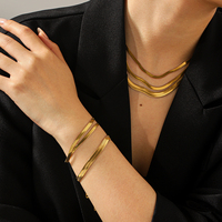 Ensemble collier et bracelet H&C Classic en acier inoxydable plaqué or 18 carats, chaîne à mailles plates en chevrons, 3, 4, 6 mm, pour femmes