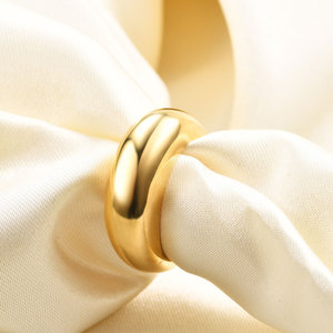 European American Style 8Mm Oval Smooth 18K Gold Stainless Steel <b>Ring</b> For Women Gift Jewelry - Product Image 3