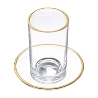 Ensemble de tasses et soucoupes en verre transparent personnalisables en gros, également disponibles en or ou en argent, pouvant servir de tasses à eau, à thé, à vin, à café, etc.