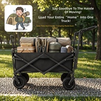 Mini-remorque pliable en acier au carbone avec roues pivotantes, chariot de camping extérieur avec poignée réglable et conception push-pull OEM