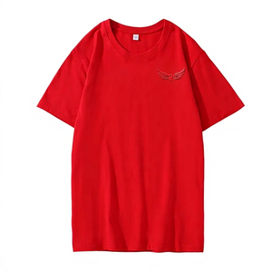 Red Men's Oversized Short <b>Sleeve</b> T-Shirt With Embroidered Logo O-Neck Casual Jersey Cotton <b>Top</b> - Product Image 1