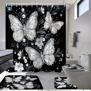 Black Diamond Butterfly Scene Polyester Shower <b>Curtain</b> <b>Bathroom</b> <b>Curtain</b> Digital Print Custom Print Waterproof Bulk Wholesale - Product Image 5
