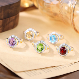 Anillo vintage de plata 925 chapado en oro, cepillado, bicolor, con piedra de cristal natural de corte ovalado de 7*9 mm, joyería llamativa para mujer. - Product Image 3