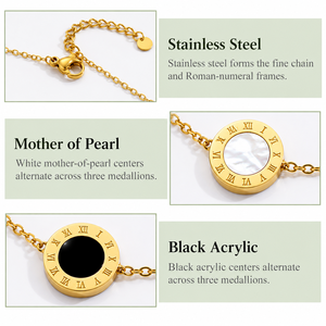 <b>Gold</b> Plated Alloy Necklace With Black And White Shell Inlay Round Pendant Minimalist Chain For Everyday Wearing - Product Image 4