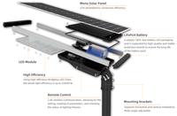 ZGSM panneau solaire lampadaire 22000lm lampadaire solaire LED 100w réverbère solaire intégré